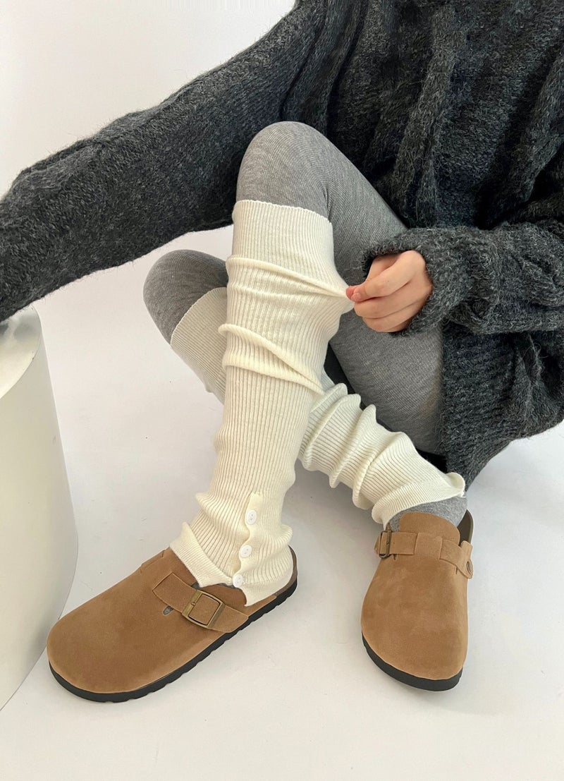 Wool Pile Leg Cover Side Buttons Lazy Socks Angora Red Vintage Y2K Girl Calf Socks Cover - Image 1